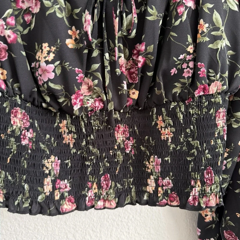1X XL Floral Boho Off the Shoulder Top Blouse Puff Sleeve Peasant Lace Trim - Picture 10 of 15